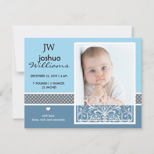 ヴィンテージ男の赤ちゃんの写真発生の告知 案内状 (正面)