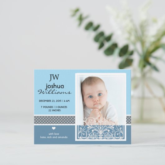 ヴィンテージ男の赤ちゃんの写真発生の告知 案内状 (スタンド正面)