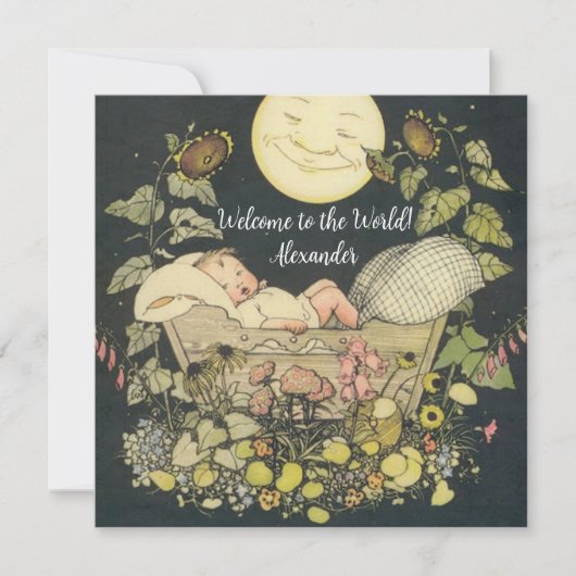 ヴィンテージ男の赤ちゃんの誕生発表 招待状 (正面)