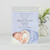 ヴィンテージ男の赤ちゃんアナウンスブルー&アイボリーレース 案内状 (スタンド正面)