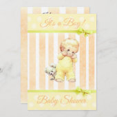 ヴィンテージ男の赤ちゃんオレンジ&イエローベビーシャワー 招待状 (正面/裏面)