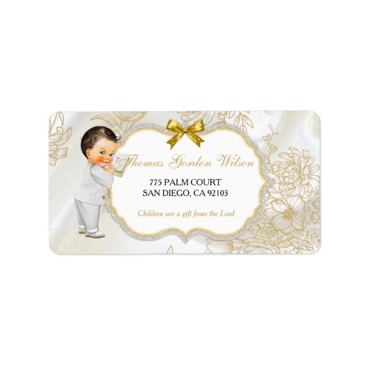 ヴィンテージ男の赤ちゃんバプテスマ金ゴールドホワイト ラベル (正面)