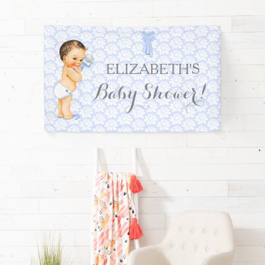 ヴィンテージ男の赤ちゃんラトルブルー 横断幕 (インサイチュ)