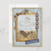 ヴィンテージ男の赤ちゃん到着発表写真フレーム 案内ポストカード (正面/裏面)