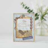 ヴィンテージ男の赤ちゃん到着発表写真フレーム 案内ポストカード (スタンド正面)