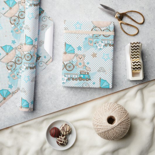 ヴィンテージ男の赤ちゃん台車 ラッピングペーパー (クラフト)