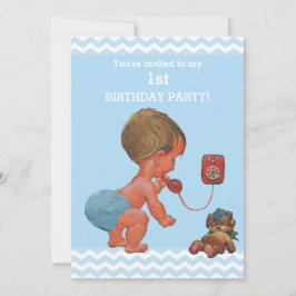ヴィンテージ男の赤ちゃん電話Chevolns 1st誕生日 招待状
