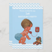 ヴィンテージ男の赤ちゃん電話Chevolns 1st誕生日 招待状 (正面/裏面)