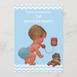 ヴィンテージ男の赤ちゃん電話Chevolns 1st誕生日 招待状
