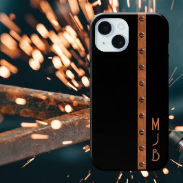 ヴィンテージ男らし製フェイク銅ブラック iPhone 15ケース