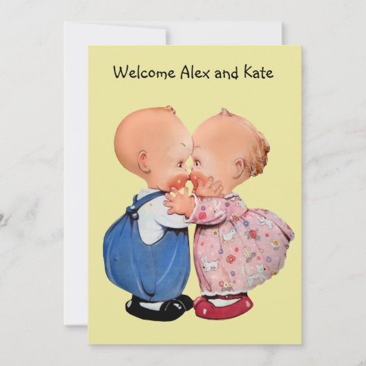 ヴィンテージ男児ツインズ誕生のお知らせ 案内状 (正面)