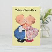 ヴィンテージ男児ツインズ誕生のお知らせ 案内状 (スタンド正面)