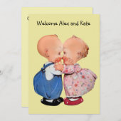 ヴィンテージ男児ツインズ誕生のお知らせ 案内状 (正面/裏面)