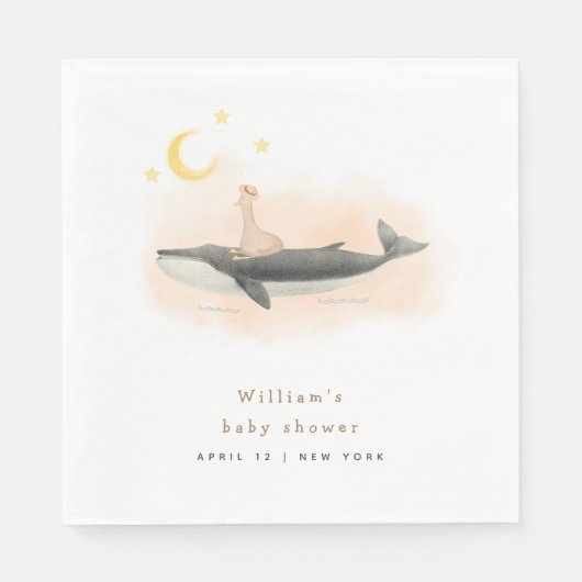 ヴィンテージ男女兼用クジラとアヒルの赤ちゃんシャワー スタンダードランチョンナプキン (正面)