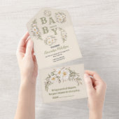 ヴィンテージ男女兼用フローラ赤ちゃんシャワー オールインワン招待状 (貼ってはがせる)