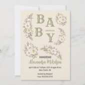 ヴィンテージ男女兼用フローラ赤ちゃんシャワー 招待状 (正面)