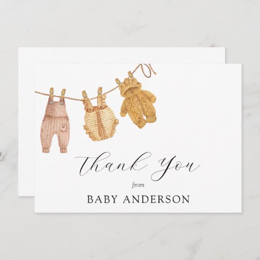 ヴィンテージ男女兼用ベイビーシャワーありがとう サンキューカード (正面/裏面)