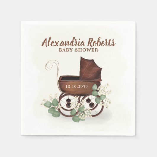 ヴィンテージ男女兼用ベビシャワーカスタム スタンダードカクテルナプキン (正面)