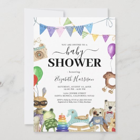 ヴィンテージ男女兼用ベビーシャワー招待状 招待状 (正面)