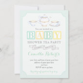 ヴィンテージ男女兼用ベビーシャワー茶パーティー 招待状 (正面)