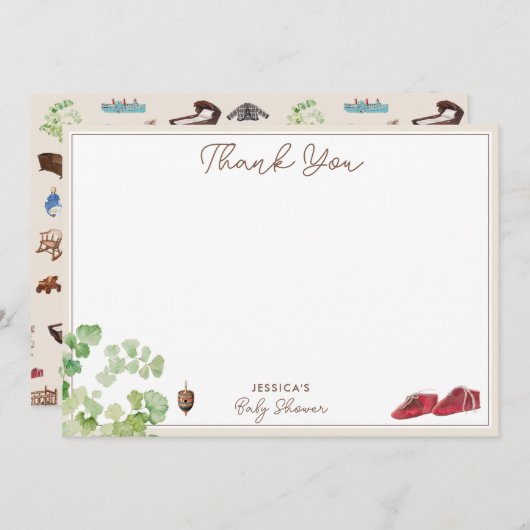 ヴィンテージ男女兼用子供部屋トイズベビーシャワー サンキューカード (正面/裏面)