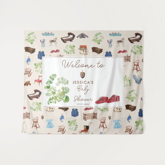 ヴィンテージ男女兼用子供部屋トイズベビーシャワー タペストリー (正面(横))