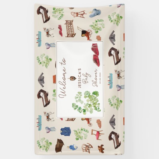 ヴィンテージ男女兼用子供部屋トイズベビーシャワー 横断幕 (縦)