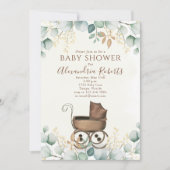 ヴィンテージ男女兼用車用ベビースシャワー 招待状 (正面)