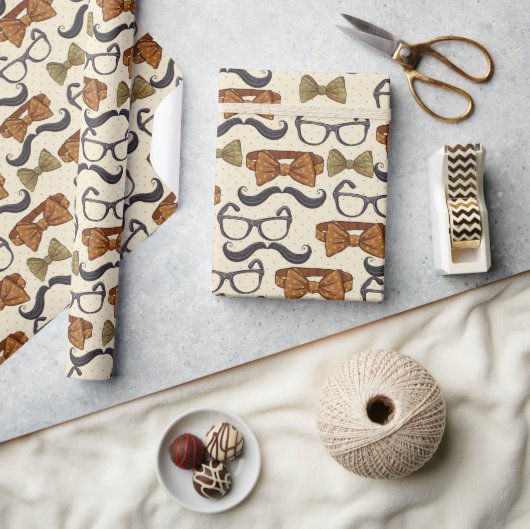 ヴィンテージ男性パターン ラッピングペーパー (クラフト)