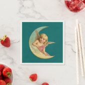 ヴィンテージ画像 – 天使が三日月に座る スタンダードカクテルナプキン (インサイチュ)