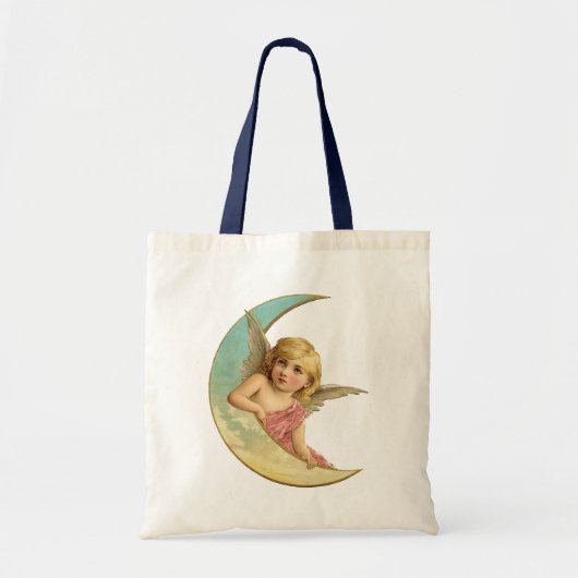 ヴィンテージ画像 – 天使が三日月に座る トートバッグ (正面)