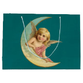 ヴィンテージ画像 – 天使が三日月に座る ラージペーパーバッグ (裏面)