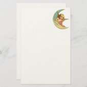 ヴィンテージ画像 – 天使が三日月に座る 便箋 (正面/裏面)