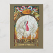 ヴィンテージ白いターキーと感謝祭の挨拶 ポストカード (正面)