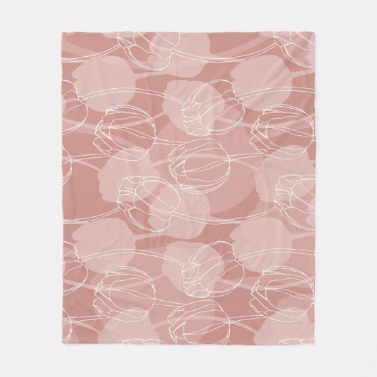 ヴィンテージ白いチューリップピンク背景 フリースブランケット (正面)