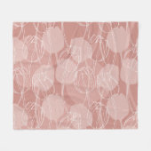 ヴィンテージ白いチューリップピンク背景 フリースブランケット (正面(横))