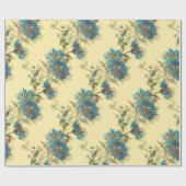 ヴィンテージ白いデイジーと青いコーンフラワーパターン ラッピングペーパー (フラット)