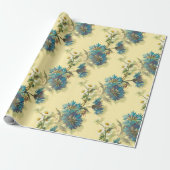 ヴィンテージ白いデイジーと青いコーンフラワーパターン ラッピングペーパー (アンロールド)