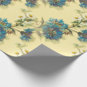 ヴィンテージ白いデイジーと青いコーンフラワーパターン ラッピングペーパー (角)