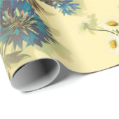 ヴィンテージ白いデイジーと青いコーンフラワーパターン ラッピングペーパー (ロールコーナー)