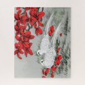 ヴィンテージ白いハトと葉グレーの赤いハト ジグソーパズル (縦)