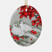 ヴィンテージ白いハトと葉グレーの赤いハト セラミックオーナメント (右)