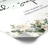 ヴィンテージ白いバラと緑の葉ああスナップ ポスター (角)