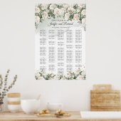 ヴィンテージ白いバラの花の緑アルファベット ポスター (キッチン)