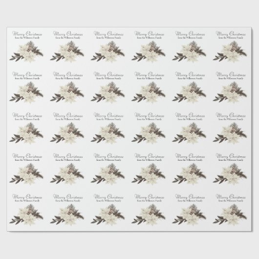 ヴィンテージ白い冬の花メリークリスマス ラッピングペーパー (フラット)