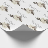 ヴィンテージ白い冬の花メリークリスマス ラッピングペーパー (角)