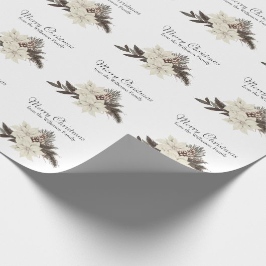 ヴィンテージ白い冬の花メリークリスマス ラッピングペーパー (角)