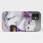 ヴィンテージ白い子猫とピンクと紫の花 Case-Mate iPhoneケース (裏面(横))