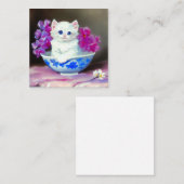 ヴィンテージ白い子猫とピンクの花 エンクロージャーカード (正面/裏面)