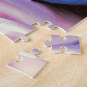 ヴィンテージ白い子猫とピンクの花 ジグソーパズル (側面)